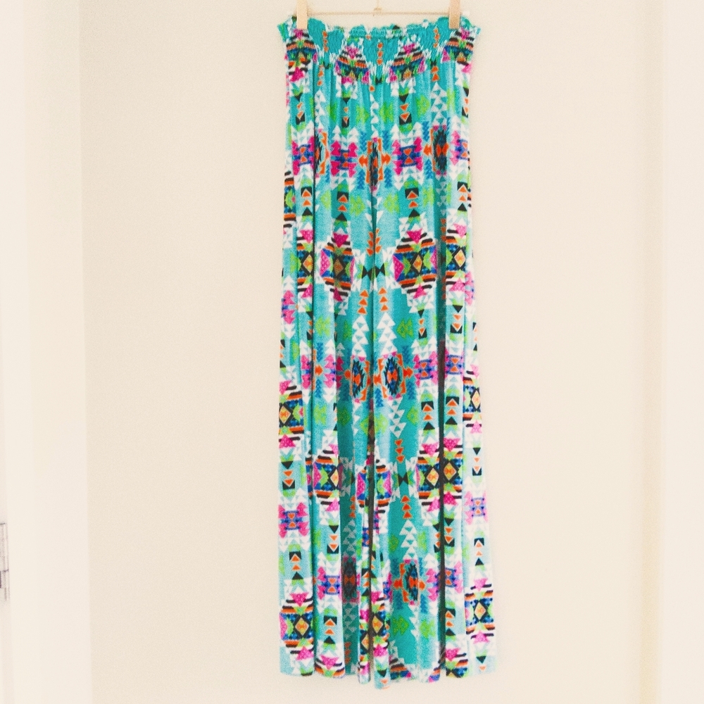 2B Together Wide Leg Pants Size S Multicolor Aztec Tribal Print Pull On Boho - Picture 3 of 11
